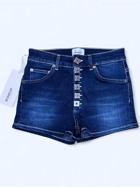 NWT Dondup Women's Dark Blue Denim Statement Button Mini Shorts